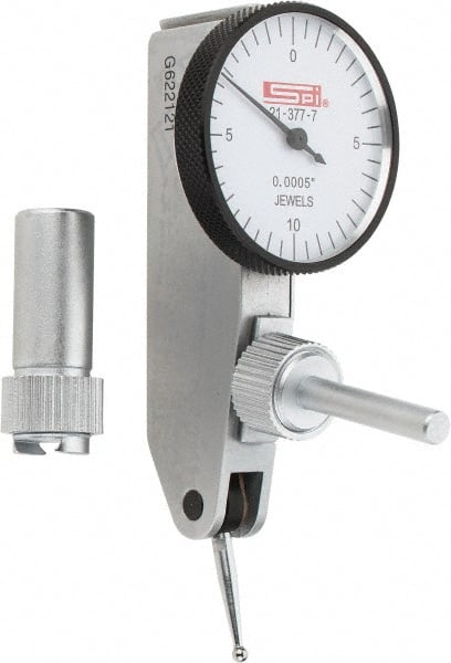 SPI - 0.02" Range, 0.0005" Dial Graduation, Horizontal Dial Test Indicator - 1-1/4" White Dial, 0-10-0 Dial Reading, Accurate to 0.0005" - Exact Tooling
