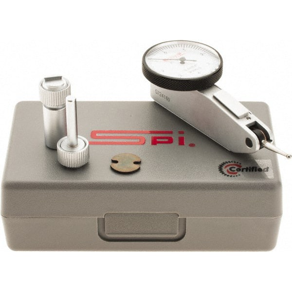 SPI - 0.008" Range, 0.0001" Dial Graduation, Horizontal Dial Test Indicator - 1-1/4" White Dial, 0-4-0 Dial Reading, Accurate to 0.0001" - Exact Tooling