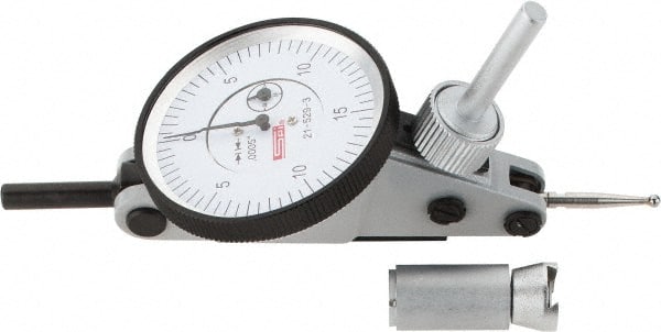SPI - 0.06" Range, 0.0005" Dial Graduation, Horizontal Dial Test Indicator - 1-1/2" White Dial, 0-15-0 Dial Reading, Accurate to 0.0012" - Exact Tooling