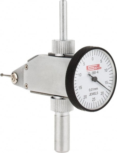 SPI - 0.5mm Range, 0.01mm Dial Graduation, Vertical Dial Test Indicator - 32mm White Dial, 0-25-0 Dial Reading, Accurate to 0.013mm - Exact Tooling