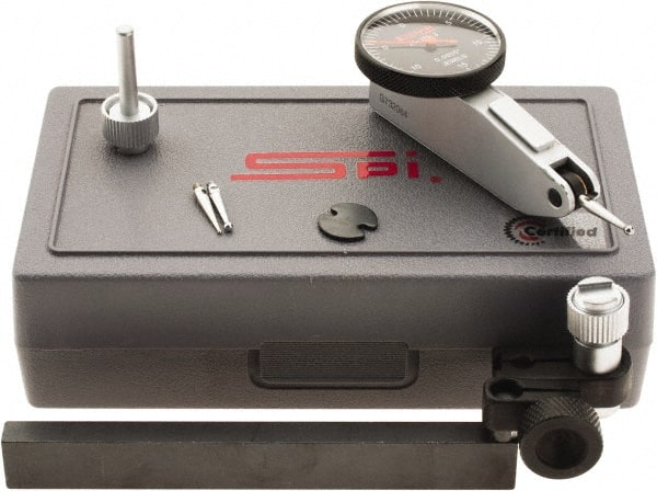SPI - 8 Piece, 0" to 0.03" Measuring Range, 1-1/4" Dial Diam, 0-15-0 Dial Reading, Black Dial Test Indicator Kit - 0.0005" Accuracy, 0.64" Contact Point Length, 0.079" Ball Diam, 0.0005" Dial Graduation - Exact Tooling