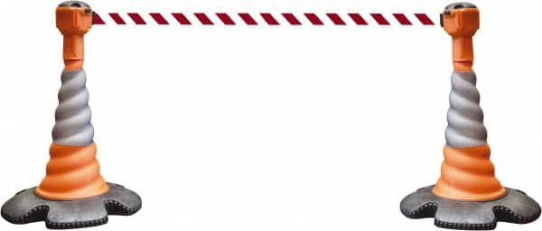 PRO-SAFE - 40" High, Orange, Red & White Warning Post Kit - 23-15/16" Base Width, 27.31 Lb - Exact Tooling