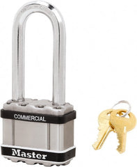 Master Lock - 2-1/2" Shackle Clearance, Keyed Alike Padlock - 3/8" Shackle Diam, Laminated Steel - Exact Tooling
