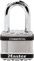 Master Lock - 1-1/2" Shackle Clearance, Keyed Different Padlock - 3/8" Shackle Diam, Laminated Steel - Exact Tooling