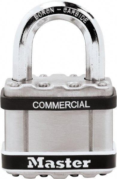 Master Lock - 1" Shackle Clearance, Keyed Different Padlock - 3/8" Shackle Diam, Laminated Steel - Exact Tooling