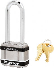 Master Lock - 2-1/2" Shackle Clearance, Keyed Different Padlock - 5/16" Shackle Diam, Laminated Steel - Exact Tooling