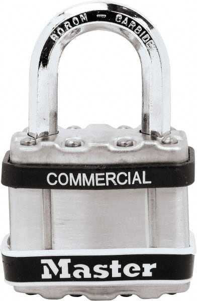 Master Lock - 1" Shackle Clearance, Keyed Different Padlock - 5/16" Shackle Diam, Laminated Steel - Exact Tooling