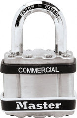 Master Lock - 1" Shackle Clearance, Keyed Different Padlock - 5/16" Shackle Diam, Laminated Steel - Exact Tooling