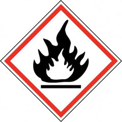 NMC - Hazardous Materials Label, Header: Flammable Warning - Legend: GHS - Graphic, English, Black & Red, 4" Long x 4" High, No Coating - Exact Tooling