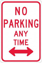 NMC - "No Parking Anytime", "Double Arrow", 12" Wide x 18" High, Aluminum No Parking & Tow Away Signs - 0.08" Thick, Red on White, Engineer Grade Reflectivity, Rectangle, Post Mount - Exact Tooling