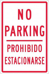 NMC - "No Parking Prohibido Estacionarse", 12" Wide x 18" High, Aluminum No Parking & Tow Away Signs - 0.063" Thick, Red on White, Rectangle, Post Mount - Exact Tooling