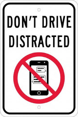 NMC - "Don't Drive Distracted", "Strike on Cell Phone", 12" Wide x 18" High, Aluminum Warning & Safety Reminder Signs - 0.08" Thick, Red & Black on White, Engineer Grade Reflectivity, Rectangle, Post Mount - Exact Tooling