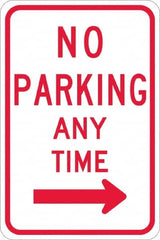 NMC - "No Parking Anytime", "Right Arrow", 12" Wide x 18" High, Aluminum No Parking & Tow Away Signs - 0.08" Thick, Red on White, High Intensity Reflectivity, Rectangle, Post Mount - Exact Tooling