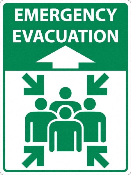 NMC - "Emergency Evacuation", 24" Long x 18" Wide, Sportwalk Safety Sign - Rectangle, 0.005" Thick, Use for Workplace/Safety - Exact Tooling