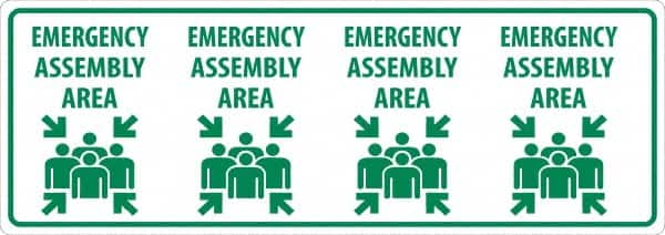NMC - "Emergency Assembly Area", 12" Long x 34" Wide, Sportwalk Safety Sign - Rectangle, 0.005" Thick, Use for Workplace/Safety - Exact Tooling