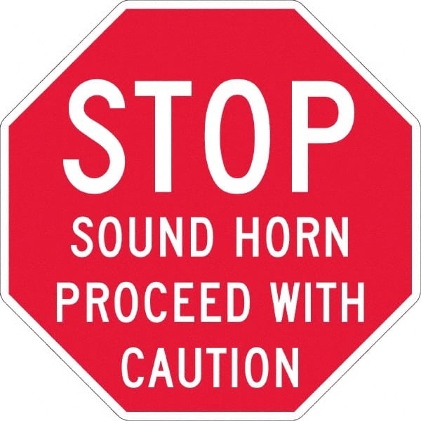 NMC - "Stop - Sound Horn Proceed With Caution", 36" Long x 36" Wide, Texwalk Safety Sign - Octagon, 0.005" Thick, Use for Workplace/Safety - Exact Tooling