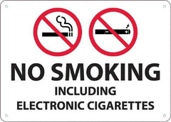 NMC - "No Smoking Including Electronic Cigarettes", 10" Long x 14" Wide, Rigid Plastic Safety Sign - Rectangular, 0.05" Thick, Use for Smoking Regulations - Exact Tooling