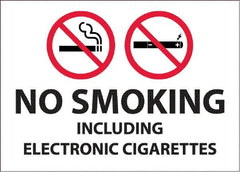 NMC - "No Smoking Including Electronic Cigarettes", 10" Long x 14" Wide, Pressure-Sensitive Vinyl Safety Sign - Rectangular, 0.0045" Thick, Use for Smoking Regulations - Exact Tooling