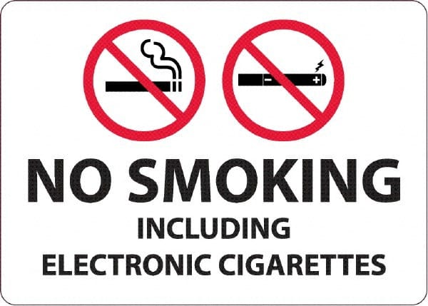 NMC - "No Smoking Including Electronic Cigarettes", 10" Long x 14" Wide, Aluminum Safety Sign - Rectangular, 0.04" Thick, Use for Smoking Regulations - Exact Tooling