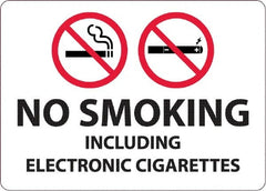 NMC - "No Smoking Including Electronic Cigarettes", 10" Long x 14" Wide, Aluminum Safety Sign - Rectangular, 0.04" Thick, Use for Smoking Regulations - Exact Tooling