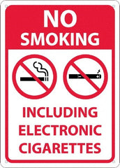 NMC - "No Smoking Including Electronic Cigarettes", 10" Long x 14" Wide, Rigid Plastic Safety Sign - Rectangular, 0.05" Thick, Use for Smoking Regulations - Exact Tooling