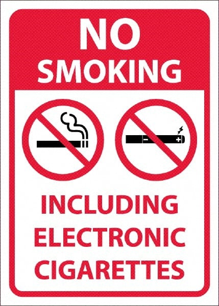 NMC - "No Smoking Including Electronic Cigarettes", 10" Long x 14" Wide, Pressure-Sensitive Vinyl Safety Sign - Rectangular, 0.04" Thick, Use for Smoking Regulations - Exact Tooling
