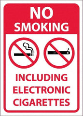 NMC - "No Smoking Including Electronic Cigarettes", 10" Long x 14" Wide, Pressure-Sensitive Vinyl Safety Sign - Rectangular, 0.04" Thick, Use for Smoking Regulations - Exact Tooling