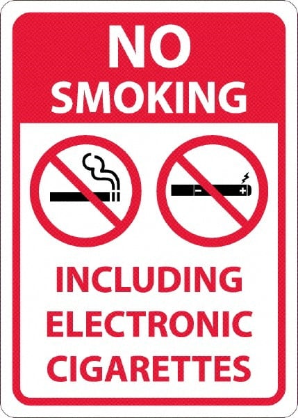 NMC - "No Smoking Including Electronic Cigarettes", 10" Long x 14" Wide, Aluminum Safety Sign - Rectangular, 0.0045" Thick, Use for Smoking Regulations - Exact Tooling