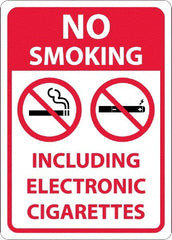 NMC - "No Smoking Including Electronic Cigarettes", 10" Long x 14" Wide, Aluminum Safety Sign - Rectangular, 0.0045" Thick, Use for Smoking Regulations - Exact Tooling