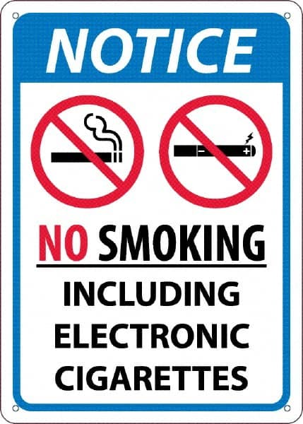 NMC - "No Smoking Including Electronic Cigarettes", 10" Long x 14" Wide, Rigid Plastic Safety Sign - Rectangular, 0.05" Thick, Use for Smoking Regulations - Exact Tooling