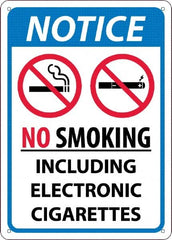 NMC - "No Smoking Including Electronic Cigarettes", 10" Long x 14" Wide, Rigid Plastic Safety Sign - Rectangular, 0.05" Thick, Use for Smoking Regulations - Exact Tooling