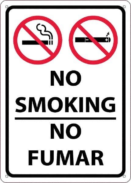 NMC - "No Smoking - No Fumar", 10" Long x 14" Wide, Rigid Plastic Safety Sign - Rectangular, 0.05" Thick, Use for Smoking Regulations - Exact Tooling