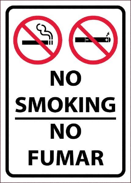 NMC - "No Smoking - No Fumar", 10" Long x 14" Wide, Pressure-Sensitive Vinyl Safety Sign - Rectangular, 0.0045" Thick, Use for Smoking Regulations - Exact Tooling