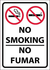 NMC - "No Smoking - No Fumar", 10" Long x 14" Wide, Pressure-Sensitive Vinyl Safety Sign - Rectangular, 0.0045" Thick, Use for Smoking Regulations - Exact Tooling