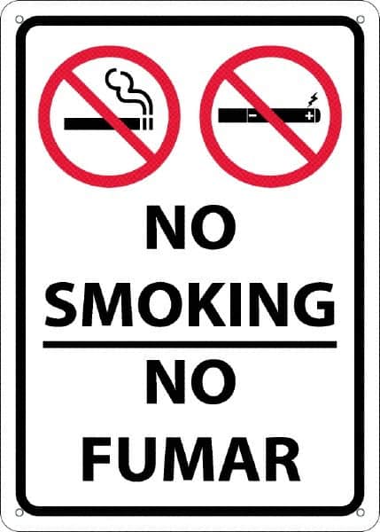 NMC - "No Smoking - No Fumar", 10" Long x 14" Wide, Aluminum Safety Sign - Rectangular, 0.04" Thick, Use for Smoking Regulations - Exact Tooling
