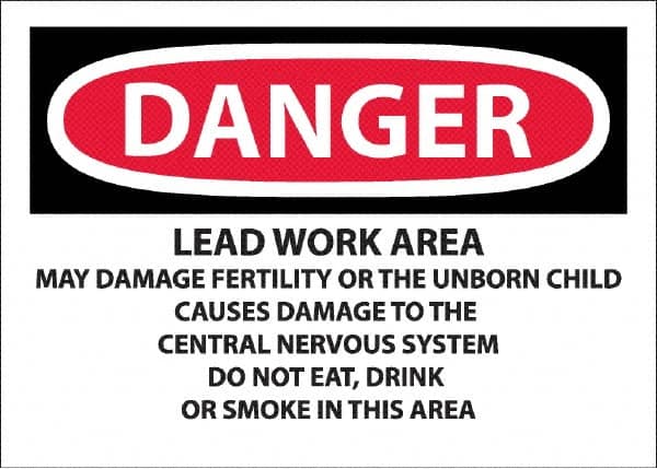 NMC - "Danger - Lead Work Area May Damage Fertility Or The Unborn Child", 10" Long x 14" Wide, Pressure-Sensitive Vinyl Safety Sign - Rectangle, 0.0045" Thick, Use for Hazardous Materials - Exact Tooling