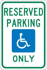 NMC - "Reserved Parking Only", "Handicap Symbol", 12" Wide x 18" High, Aluminum ADA Signs - 0.08" Thick, Green & Blue on White, Engineer Grade Reflectivity, Rectangle, Post Mount - Exact Tooling