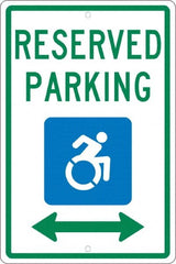 NMC - "Reserved Parking", "Handicap Symbol", 12" Wide x 18" High, Aluminum ADA Signs - 0.063" Thick, Green & Blue on White, Rectangle, Post Mount - Exact Tooling
