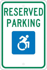 NMC - "Reserved Parking", "Handicap Symbol", 12" Wide x 18" High, Aluminum ADA Signs - 0.08" Thick, Green & Blue on White, Engineer Grade Reflectivity, Rectangle, Post Mount - Exact Tooling