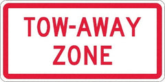 NMC - "Tow Away Zone", 12" Wide x 6" High, Aluminum No Parking & Tow Away Signs - 0.063" Thick, Red on White, Rectangle, Post Mount - Exact Tooling