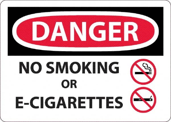 NMC - "Danger - No Smoking or E-Cigarettes", 10" Long x 14" Wide, Aluminum Safety Sign - Rectangle, 0.04" Thick, Use for Smoking Regulations - Exact Tooling
