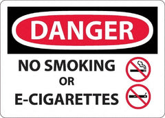 NMC - "Danger - No Smoking or E-Cigarettes", 10" Long x 14" Wide, Aluminum Safety Sign - Rectangle, 0.04" Thick, Use for Smoking Regulations - Exact Tooling