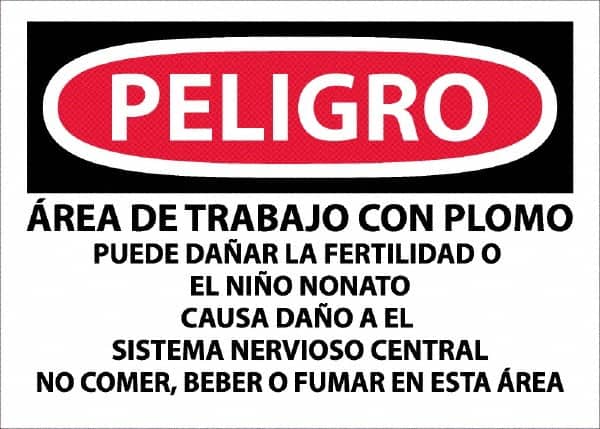 NMC - "Peligro - Area De Trabajo Con Plomo", 10" Long x 14" Wide, Paper Safety Sign - Rectangle, Use for Hazardous Materials - Exact Tooling