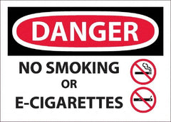 NMC - "Danger - No Smoking or E-Cigarettes", 10" Long x 14" Wide, Pressure-Sensitive Vinyl Safety Sign - Rectangle, Use for Smoking Regulations - Exact Tooling