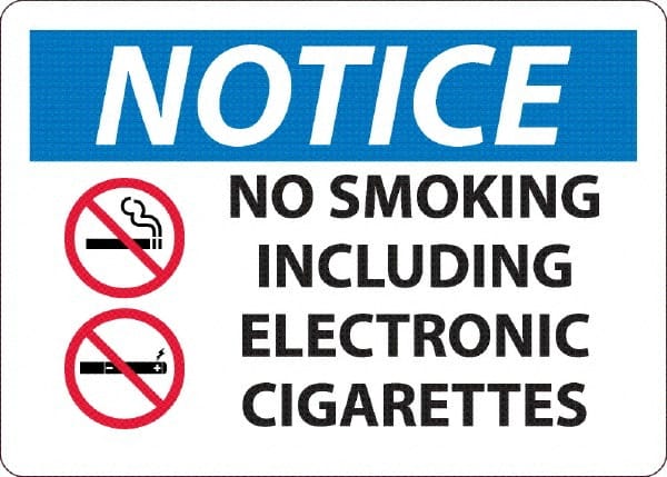 NMC - "No Smoking Including Electronic Cigarettes", 10" Long x 14" Wide, Rigid Plastic Safety Sign - Rectangle, 0.045" Thick, Use for Smoking Regulations - Exact Tooling