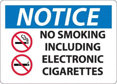 NMC - "No Smoking Including Electronic Cigarettes", 10" Long x 14" Wide, Aluminum Safety Sign - Rectangle, 0.04" Thick, Use for Smoking Regulations - Exact Tooling
