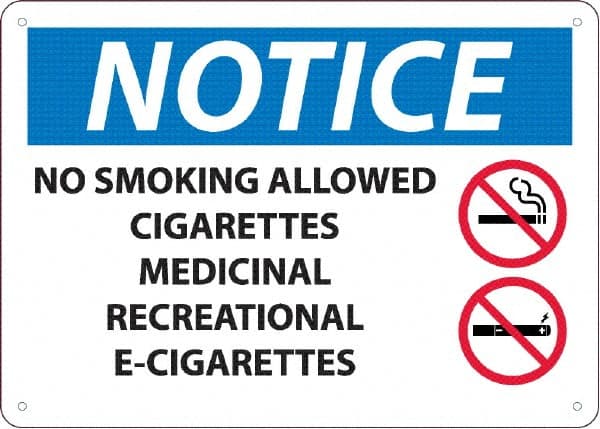 NMC - "No Smoking Allowed, Cigarettes, Medicinal,Recreational,E-Cigs", 10" Long x 14" Wide, Rigid Plastic Safety Sign - Rectangle, 0.05" Thick, Use for Smoking Regulations - Exact Tooling