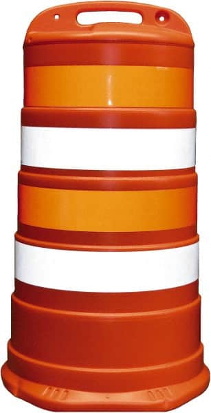 PRO-SAFE - 40" High x 36" Wide Reflective Channelizer Drum - High Density Polyethylene (HDPE), 10 Lbs, Orange - Exact Tooling