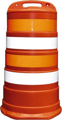 PRO-SAFE - 40" High x 36" Wide Reflective Channelizer Drum - High Density Polyethylene (HDPE), 10 Lbs, Orange - Exact Tooling
