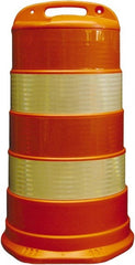 PRO-SAFE - 40" High x 36" Wide Reflective Round Barrel - High Density Polyethylene (HDPE), 10 Lbs, Orange - Exact Tooling